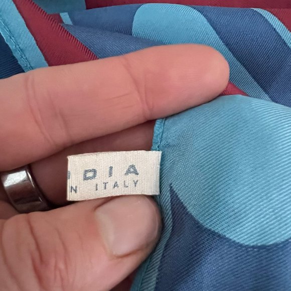 Vintage Rhodia Square Scarf Blue Red Wave Swirl Made in Italy - Picture 5 of 7